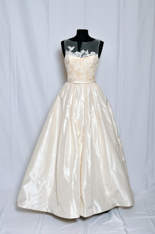 Amsale Bridal RYAN Silk taffeta natural waist ballgown with corded lace bodice.