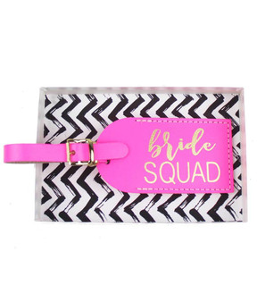 The most adorable Bachelorette favor for you and your Bride Squad! These neon Pink Luggage Tags ship in the Chevron gift box pictured. Grab one for each of your partygoers and really make a statement in the airport!